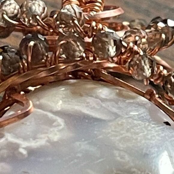 Dendritic Opal smoky quartz wire wrap wrapped pendant copper handmade artisan - Picture 14 of 16